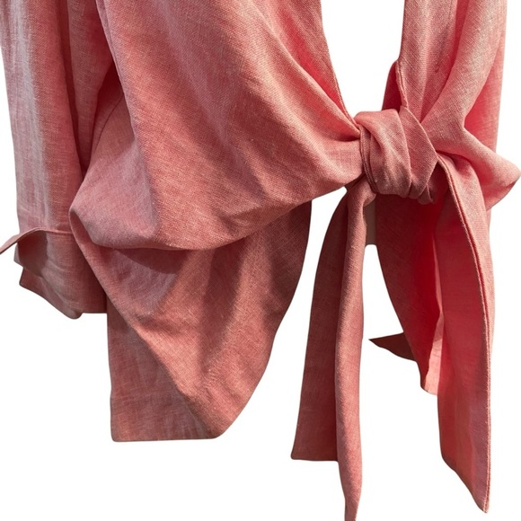 Mishca Collection Linen/Viscose Blend Women’s Pink Wrap Tie Jacket Size L Spring - Picture 4 of 13